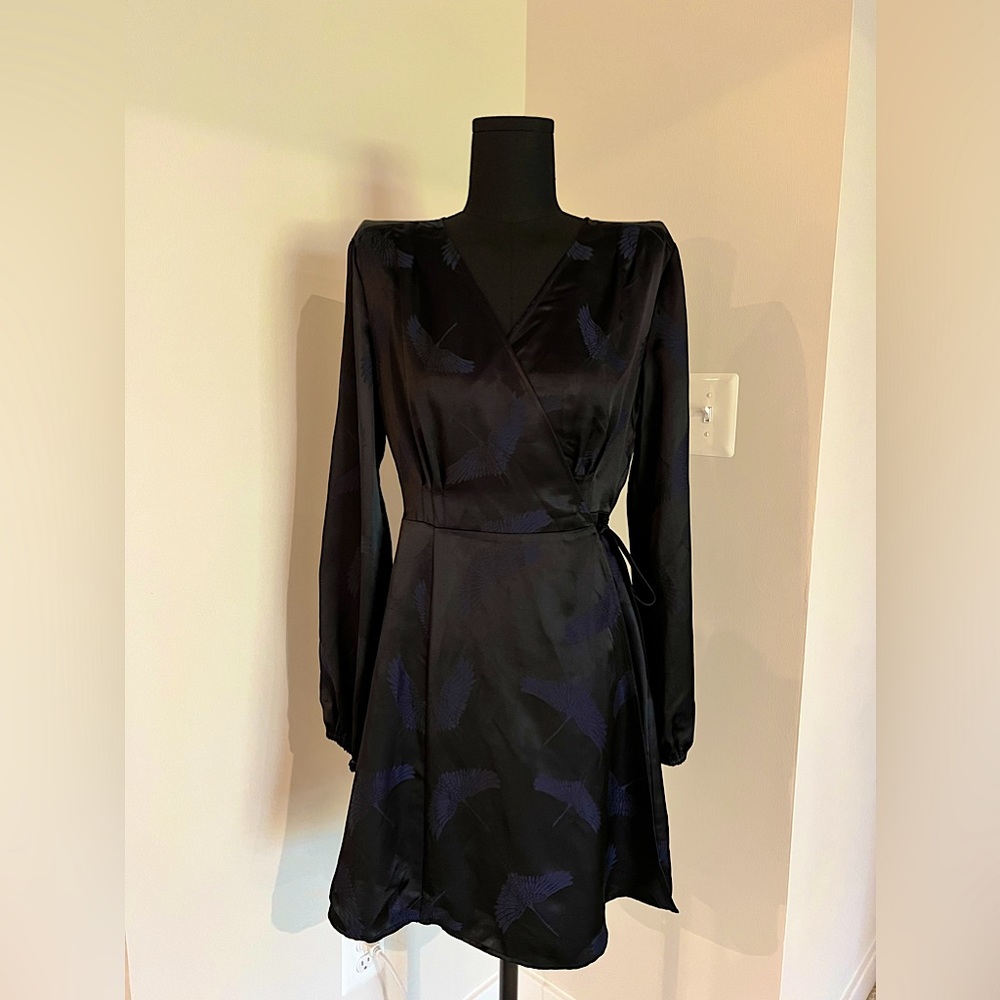 H&M Women’s Navy Wrap Dress with Crane Pattern